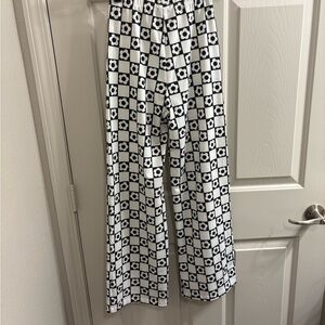 Princess Polly Monochrome Floral Checkered Wide Leg Pants